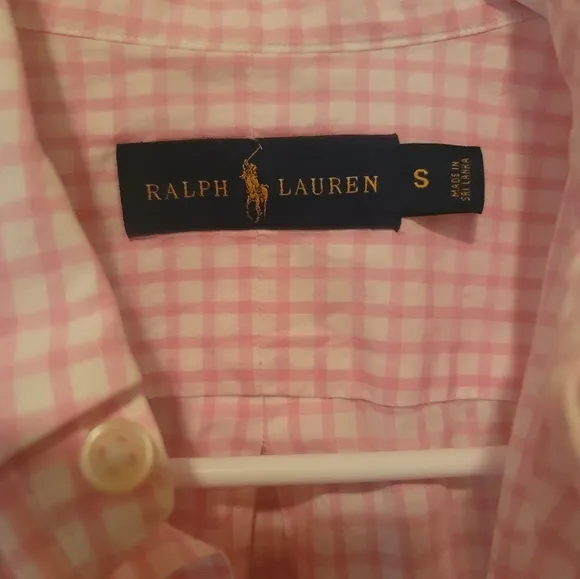 Ralph Lauren Pink White Checkered Long Sleeve Cotton Blue Horse Logo Shirt