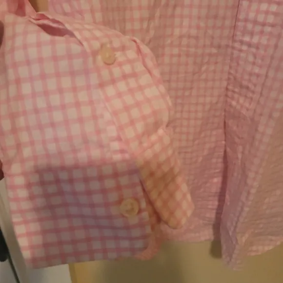 Ralph Lauren Pink White Checkered Long Sleeve Cotton Blue Horse Logo Shirt