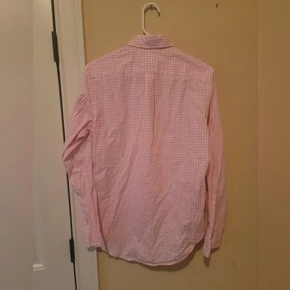 Ralph Lauren Pink White Checkered Long Sleeve Cotton Blue Horse Logo Shirt