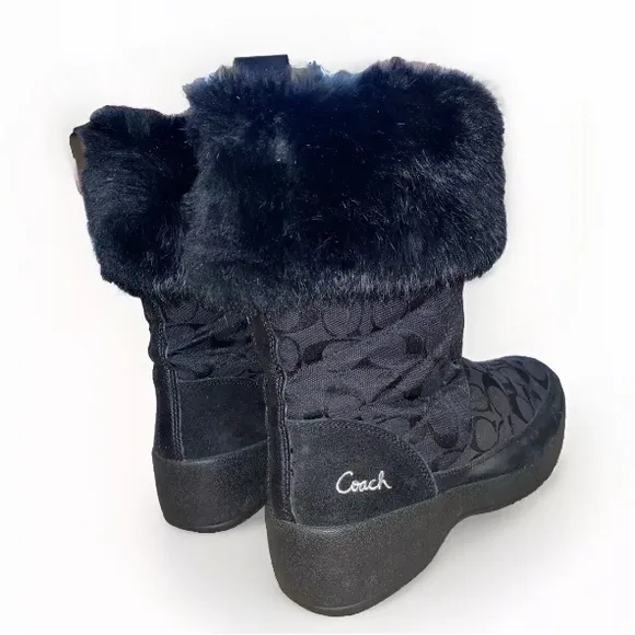 RARE Vintage Women’s COACH Signature Monogram Rabbit Fur &amp; Suede Snow Boots | 10