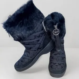 RARE Vintage Women’s COACH Signature Monogram Rabbit Fur &amp; Suede Snow Boots | 10