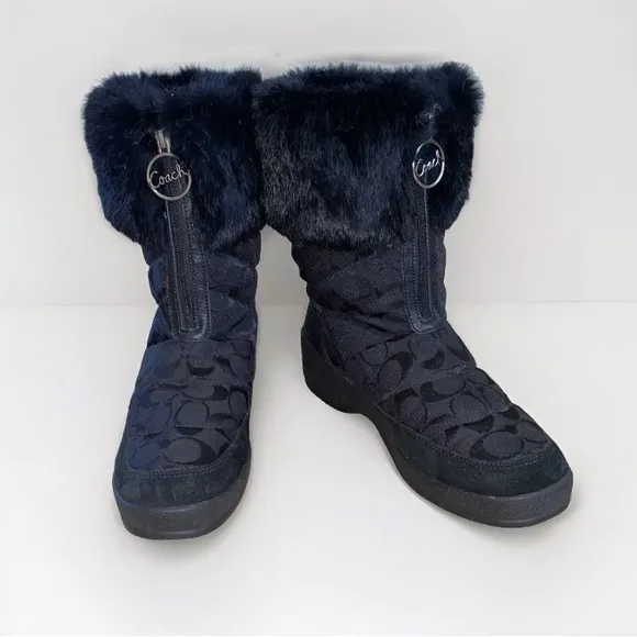 RARE Vintage Women’s COACH Signature Monogram Rabbit Fur &amp; Suede Snow Boots | 10