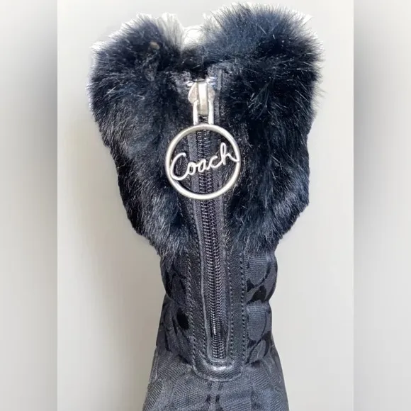 RARE Vintage Women’s COACH Signature Monogram Rabbit Fur &amp; Suede Snow Boots | 10