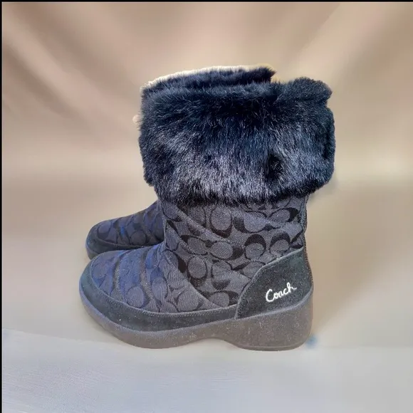 RARE Vintage Women’s COACH Signature Monogram Rabbit Fur &amp; Suede Snow Boots | 10