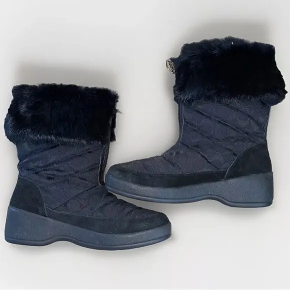 RARE Vintage Women’s COACH Signature Monogram Rabbit Fur &amp; Suede Snow Boots | 10