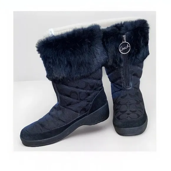 RARE Vintage Women’s COACH Signature Monogram Rabbit Fur &amp; Suede Snow Boots | 10