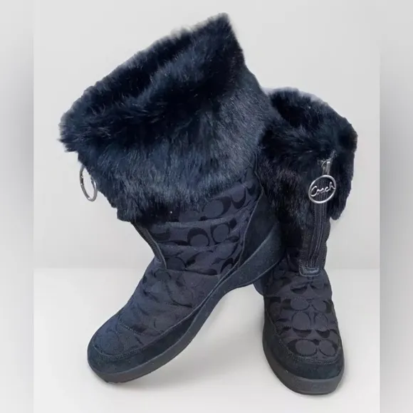 RARE Vintage Women’s COACH Signature Monogram Rabbit Fur &amp; Suede Snow Boots | 10