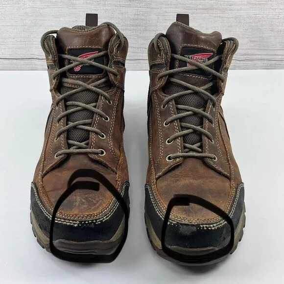 Red Wing Brown Leather Steel Safety Toe‎ Rubber Sole Lace Up Ankle Boots Sz 11