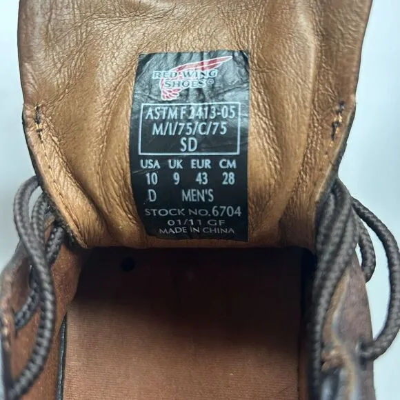 Red Wing Men's Oxford  10D 6704 Steel Toe Brown Leather ASTM F 2413-05