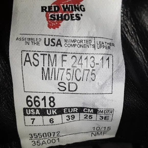 Red Wing Shoes 6618 Men's 7M Black Leather Steel Toe Oxford Shoes