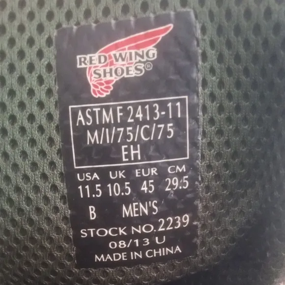 Red Wing Shoes F2413-11 Leather Work Steel Toe Boots Men's Size 11.5B
