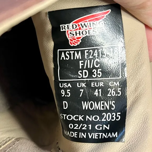 Red Wing Shoes | Women's Steel Toe High Tops ASTM F2413-18 Size 9.5D