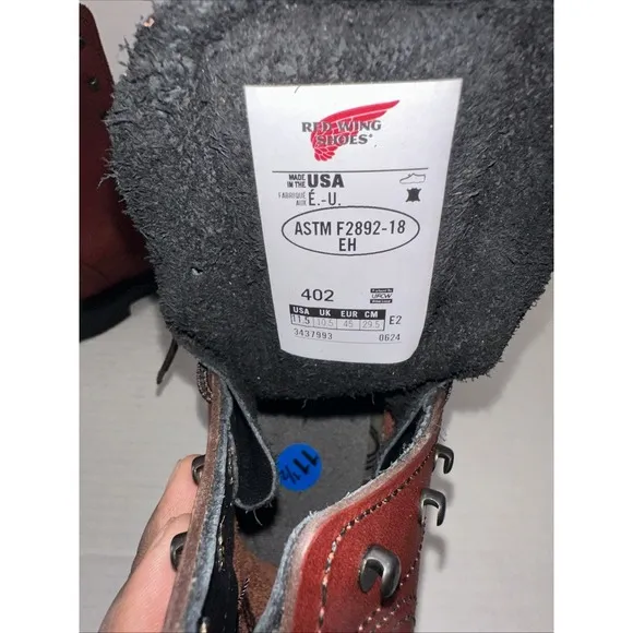 Red Wing USA Classic Supersole 402 Men 11.5 H Plain Toe Moc Toe Red‎ Work Boot
