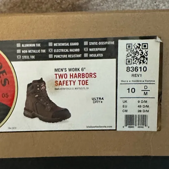 Red Wing Work 6” Two Harbors Safety Boots Size 10