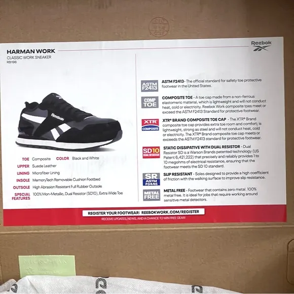 Reebok Harman Work Sneakers Comp Toe Slip Resistant Suede‎ Leather Shoes