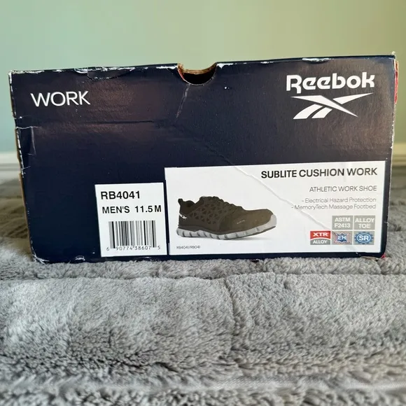 REEBOK Sublite Cushion Mens 11.5 Alloy Toe Athletic Work Shoes RB4041 Black