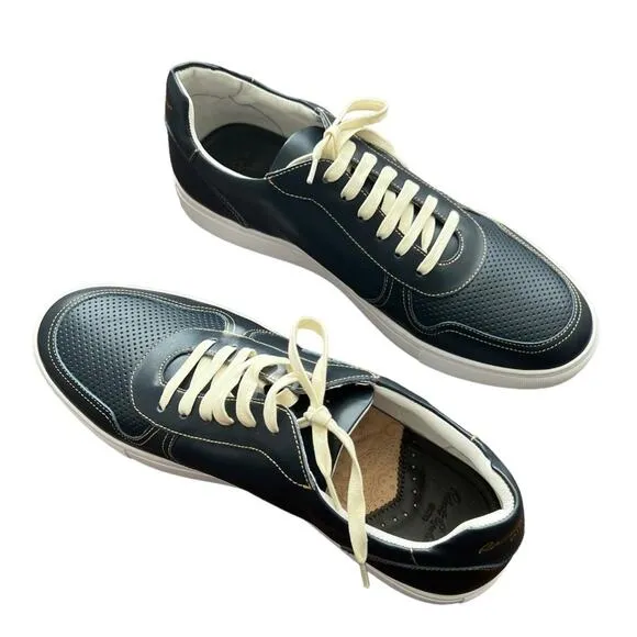 Robert Graham Barrelman Leather Sneakers In Navy Blue Size 11