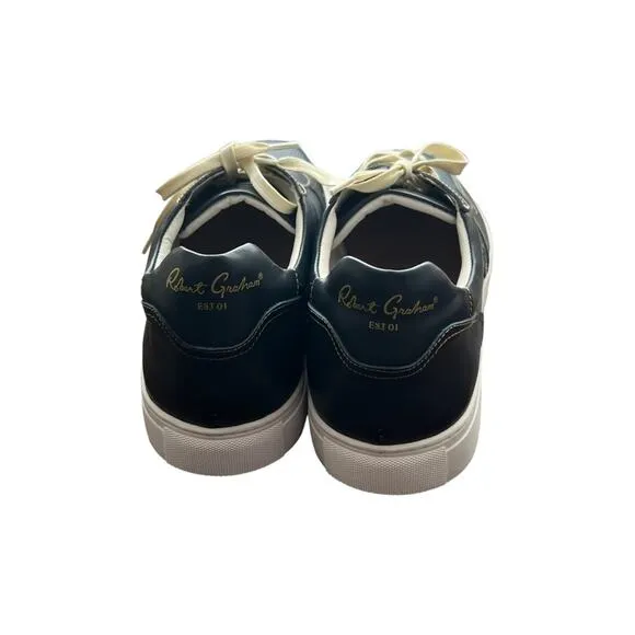 Robert Graham Barrelman Leather Sneakers In Navy Blue Size 11