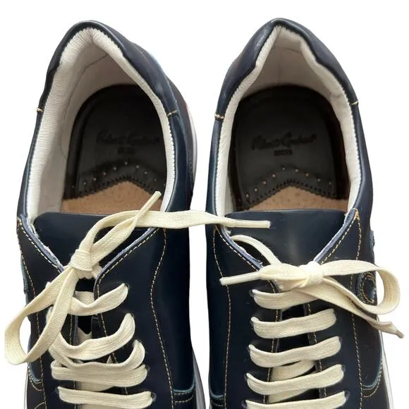 Robert Graham Barrelman Leather Sneakers In Navy Blue Size 11