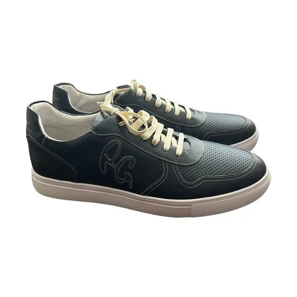 Robert Graham Barrelman Leather Sneakers In Navy Blue Size 11
