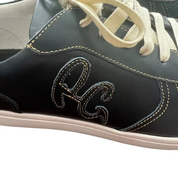 Robert Graham Barrelman Leather Sneakers In Navy Blue Size 11
