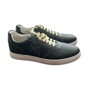 Robert Graham Barrelman Leather Sneakers In Navy Blue Size 11