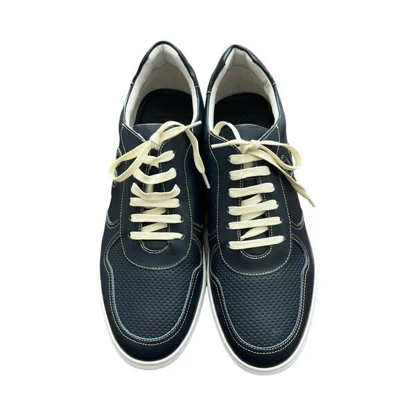 Robert Graham Barrelman Leather Sneakers In Navy Blue Size 11
