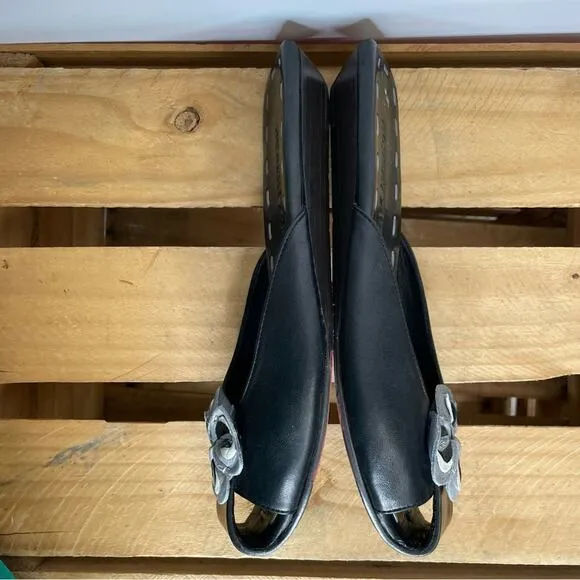 Robert Zur black floral leather mule slip on flat shoes Women's size 9M