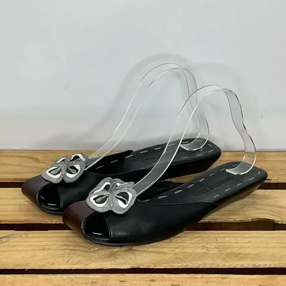 Robert Zur black floral leather mule slip on flat shoes Women's size 9M
