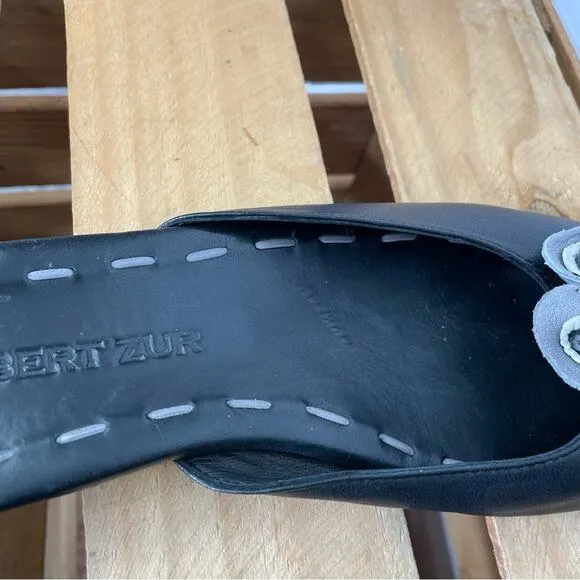 Robert Zur black floral leather mule slip on flat shoes Women's size 9M