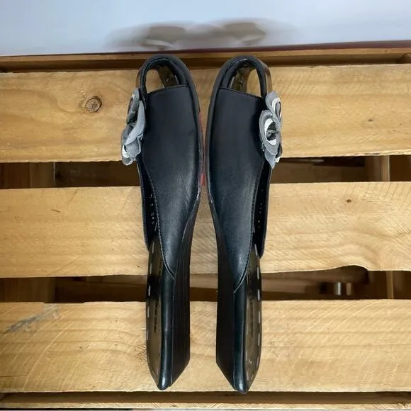 Robert Zur black floral leather mule slip on flat shoes Women's size 9M