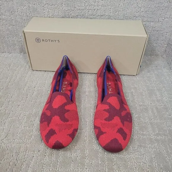 Rothy's The Loafer Red Camo Round Toe Flats Shoes Women's Multiple Sizes RETIRED