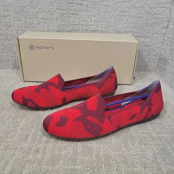 Rothy's The Loafer Red Camo Round Toe Flats Shoes Women's Multiple Sizes RETIRED