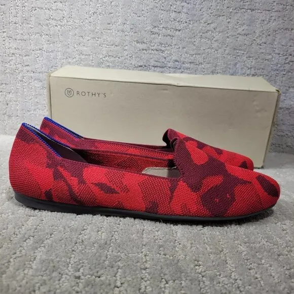 Rothy's The Loafer Red Camo Round Toe Flats Shoes Women's Multiple Sizes RETIRED