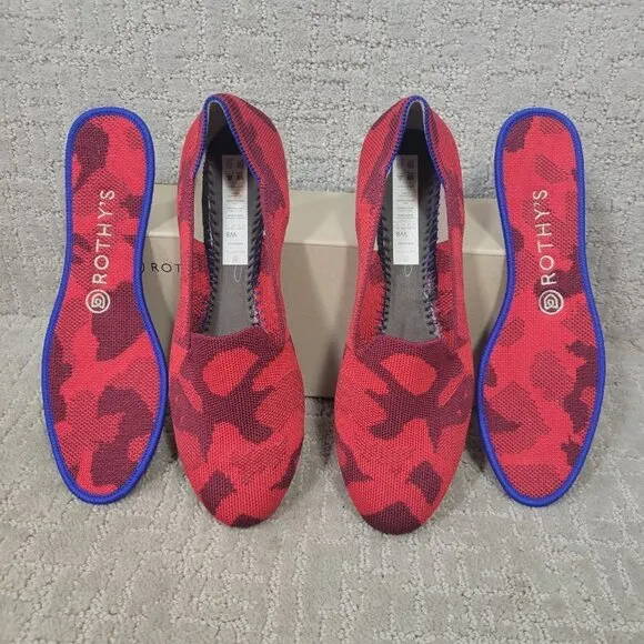 Rothy's The Loafer Red Camo Round Toe Flats Shoes Women's Multiple Sizes RETIRED