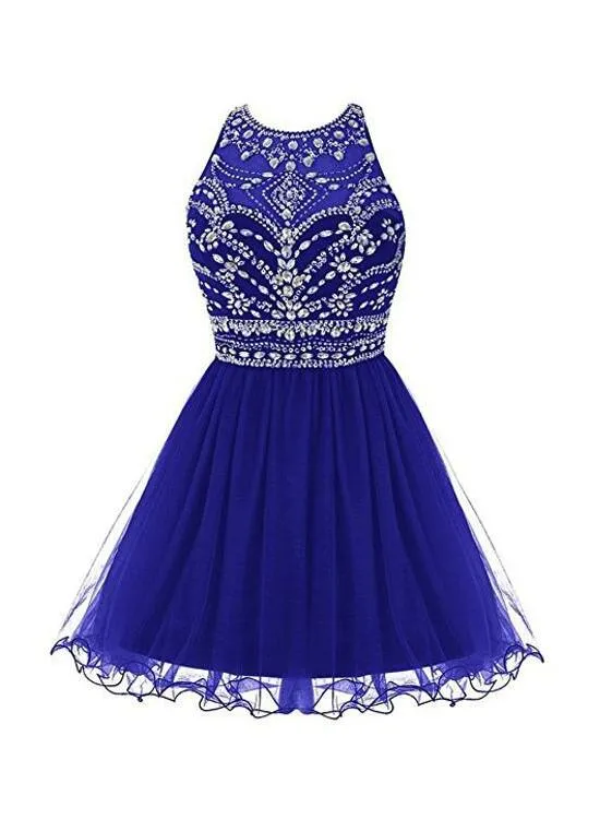 Royal Blue Homecoming Dress , Tulle Beaded Party Dress, Cute Party Dress
