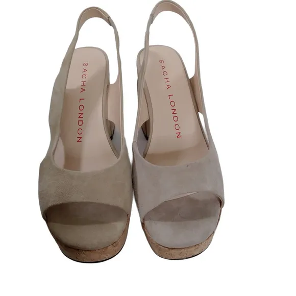 Sacha London Beige Cork Heel Suede Shoes Size 10