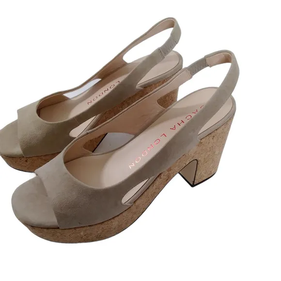 Sacha London Beige Cork Heel Suede Shoes Size 10