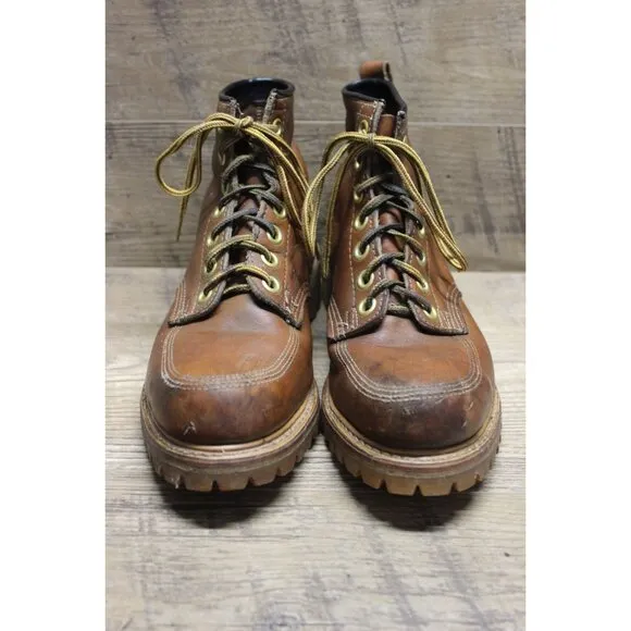 Safety and Supply co vintage men's brown leather moc toe 7 eye work boots 6-6.5