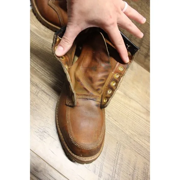 Safety and Supply co vintage men's brown leather moc toe 7 eye work boots 6-6.5