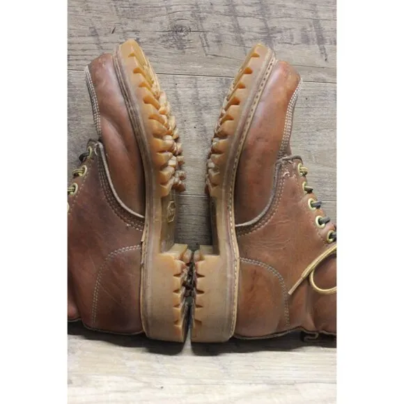 Safety and Supply co vintage men's brown leather moc toe 7 eye work boots 6-6.5