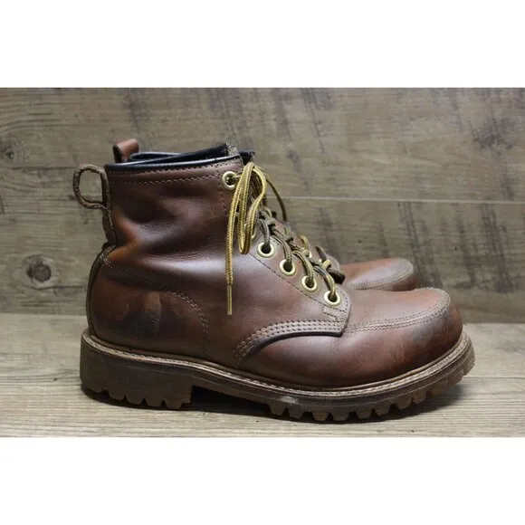 Safety and Supply co vintage men's brown leather moc toe 7 eye work boots 6-6.5