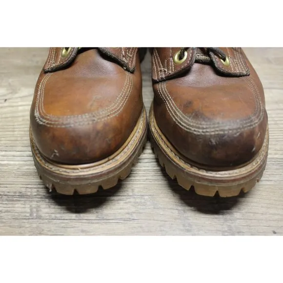 Safety and Supply co vintage men's brown leather moc toe 7 eye work boots 6-6.5