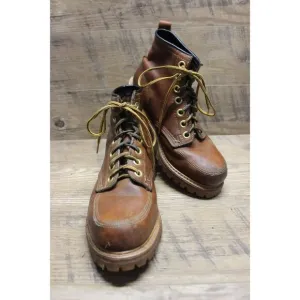 Safety and Supply co vintage men's brown leather moc toe 7 eye work boots 6-6.5
