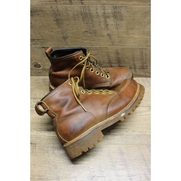 Safety and Supply co vintage men's brown leather moc toe 7 eye work boots 6-6.5