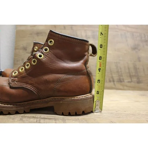 Safety and Supply co vintage men's brown leather moc toe 7 eye work boots 6-6.5
