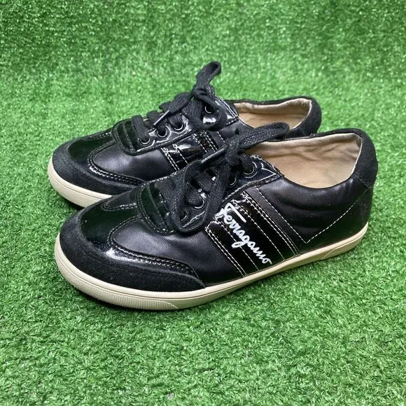 Salvatore Ferragamo EUC Black Designer Sneakers Shoes Boys Children Size 13 Kids