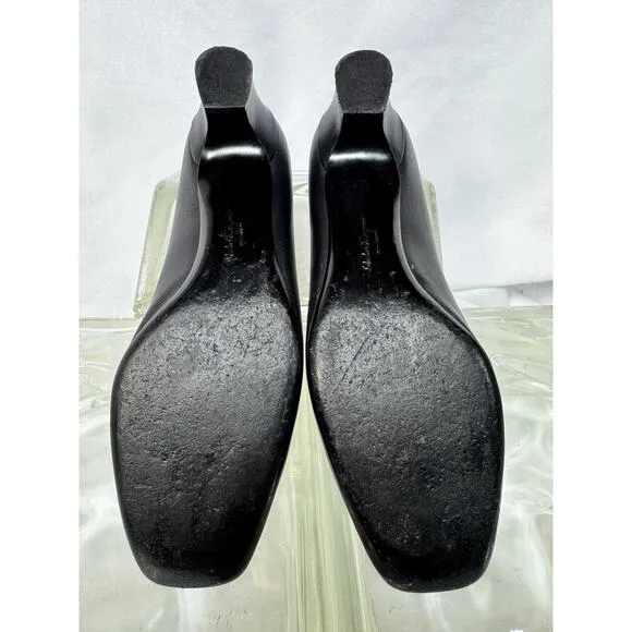 Salvatore Ferragamo Low Heel Pumps In Vara Leather And Snakeskin Bow US 9.5 M