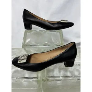 Salvatore Ferragamo Low Heel Pumps In Vara Leather And Snakeskin Bow US 9.5 M
