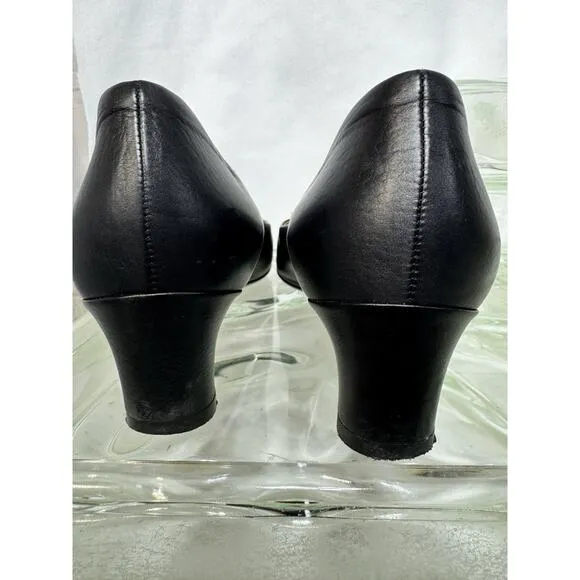 Salvatore Ferragamo Low Heel Pumps In Vara Leather And Snakeskin Bow US 9.5 M